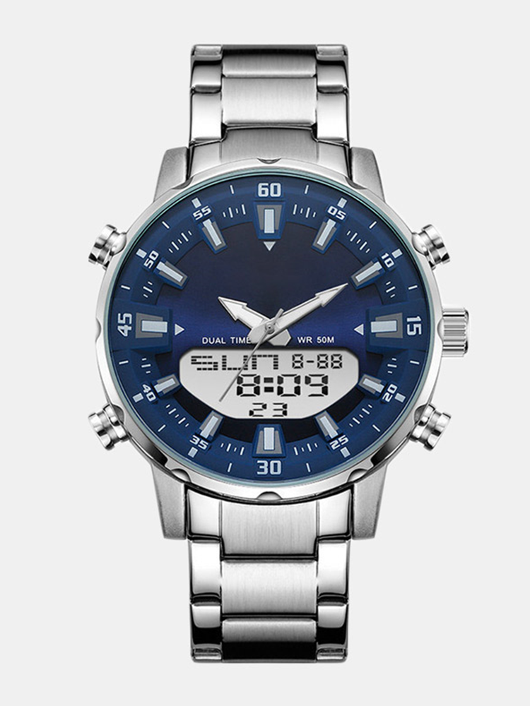 Newchic 3 Colors Stainless Steel Men Business Watch Decorated Pointer Calendar Digital Quartz Watch