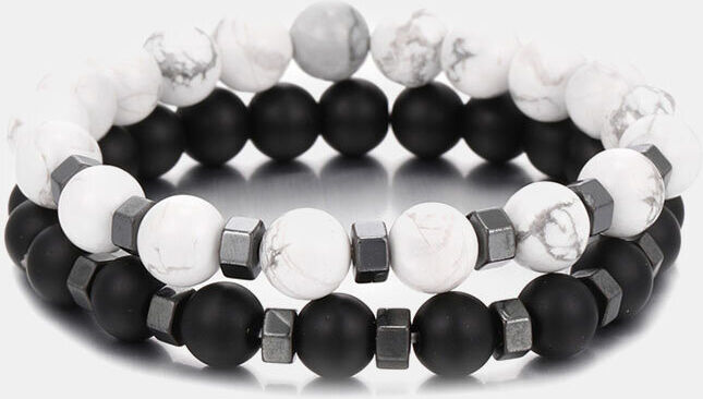 Newchic 2 Pcs/Set Vintage Black White Geometric-shape Crystal Beaded Elastic Bracelet