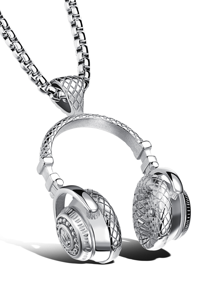 Newchic Men's Titanium Steel Earphone Shape Pendant Charm Necklace Hip Hop Accessories