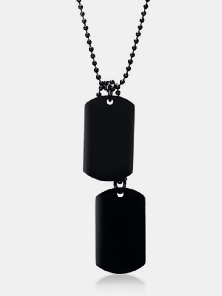 Newchic Stainless Steel Double Dog Tag Pendant Necklace Simple Classic Pure Color Chain Necklace for Men