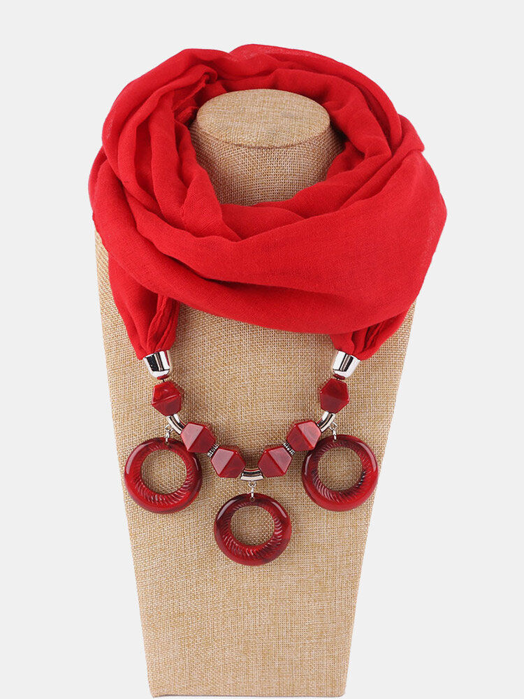 Newchic Vintage Rings Geometric-beaded Pendant Solid Color Bali Yarn Resin Scarf Necklace