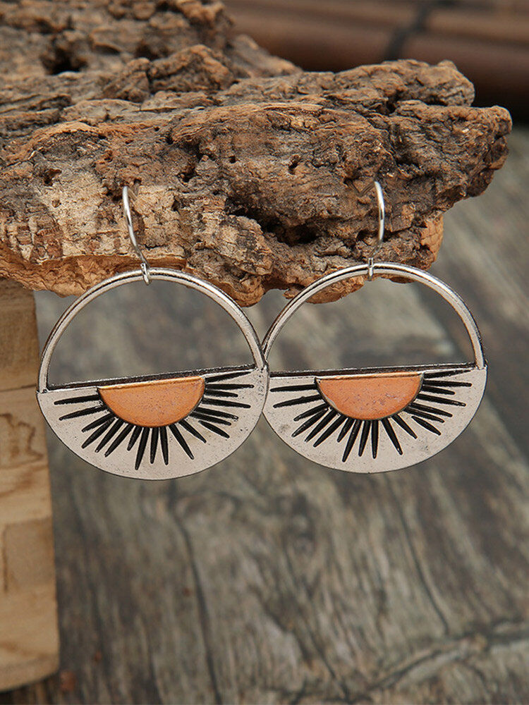 Newchic Vintage Two-color Hollow Geometric-shaped Carve Sunrise Alloy Ear Hook Earrings