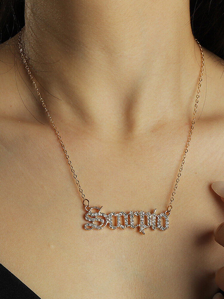 Newchic Elegant Letter Inlaid Diamond Women Necklace Twelve Constellation Pendant Necklace Jewelry Gift