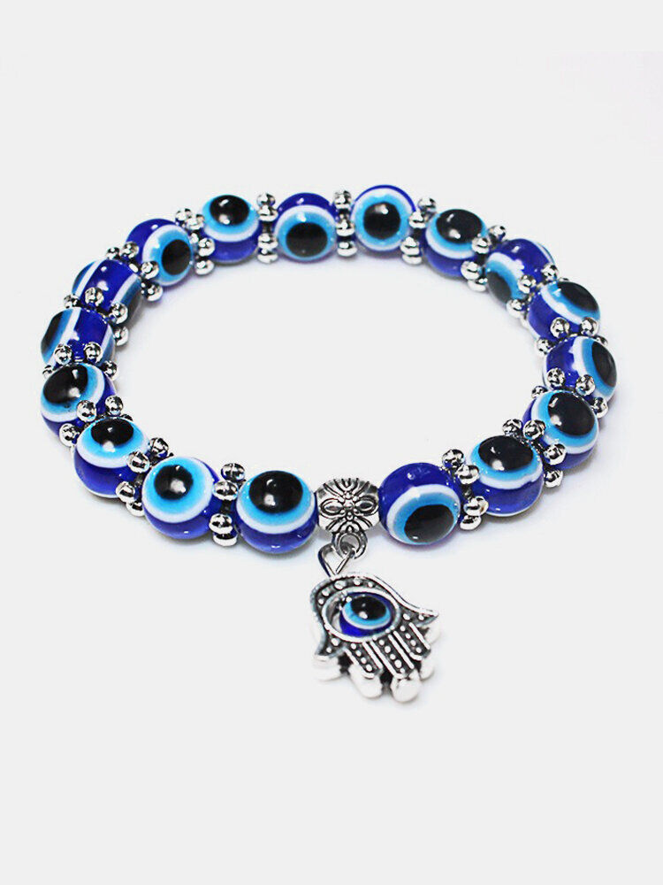 Newchic Retro Dark Blue Eye Beaded Bracelet Tima's Hand Lucky Bracelet For Women