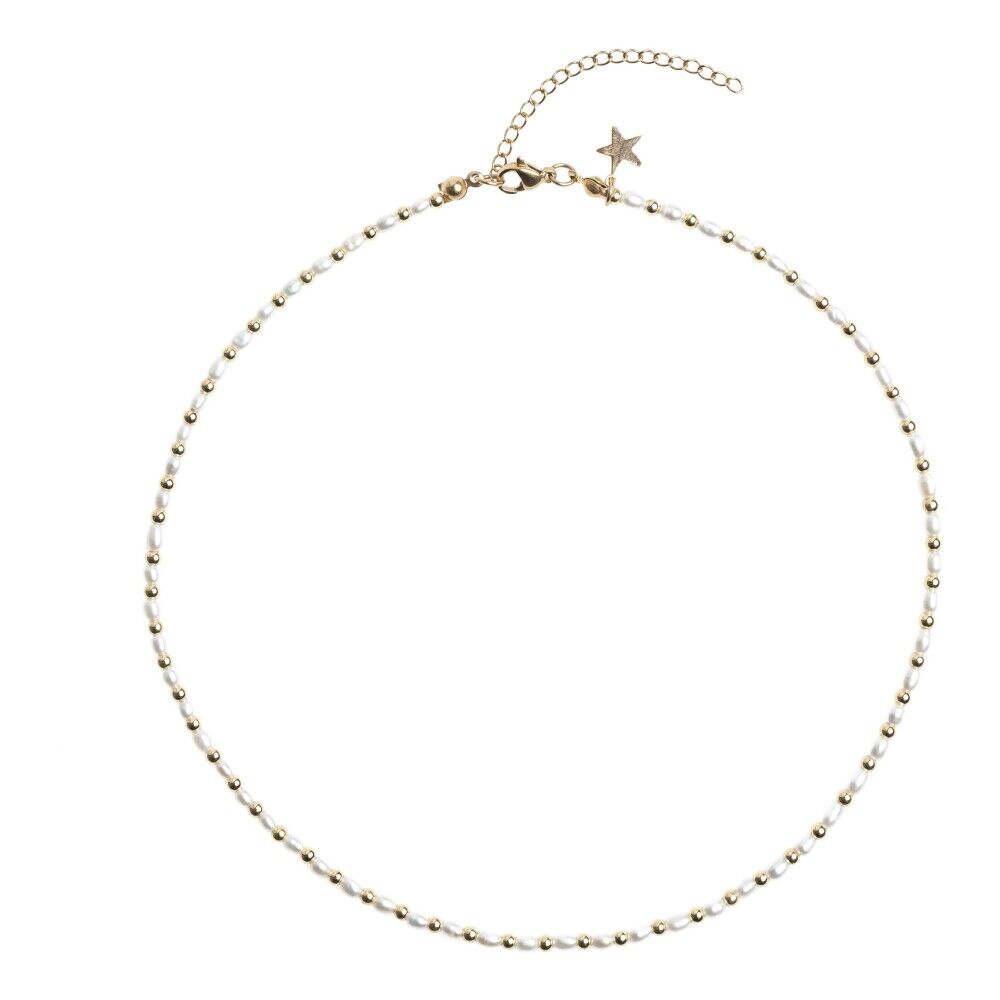 Dark Oval Pearl Necklace W/Gold Beads 40 CM Hvit Female