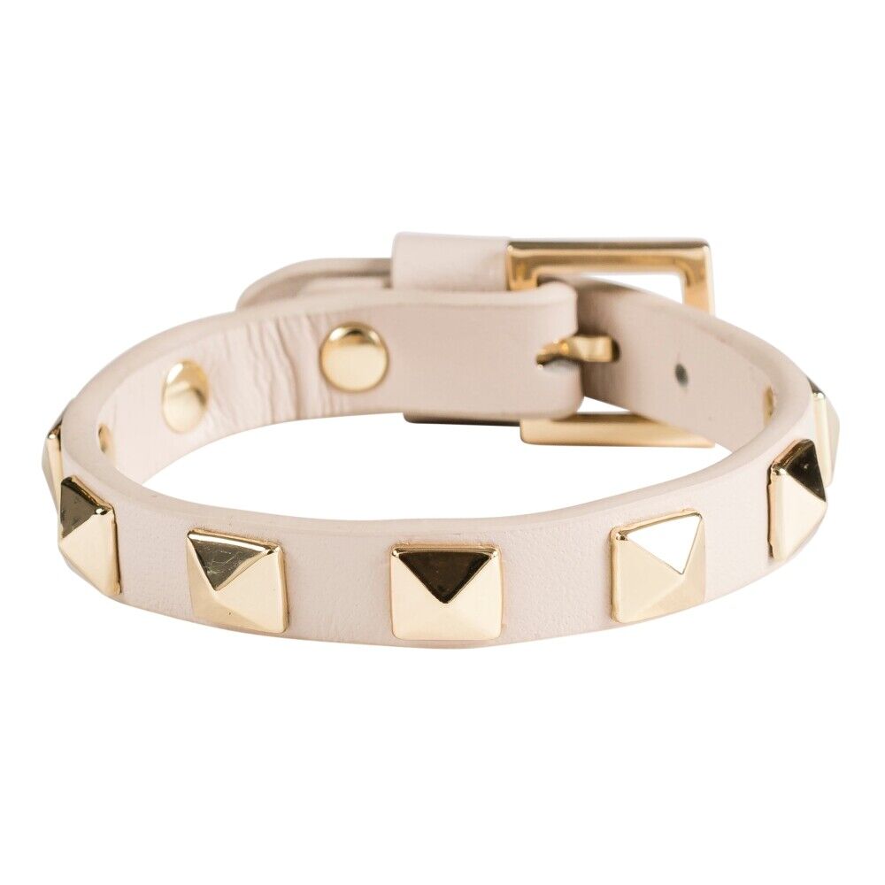 Dark Leather Stud Bracelet Sand Beige Female