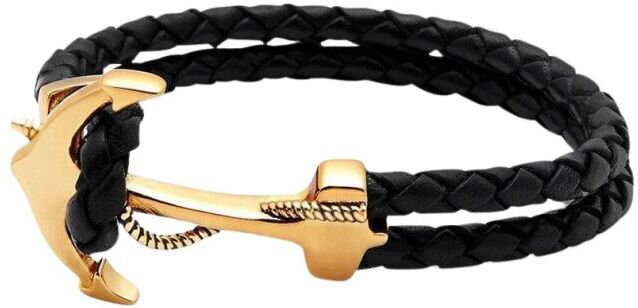 Nialaya Leather Bracelet with Gold Anchor Sort Male