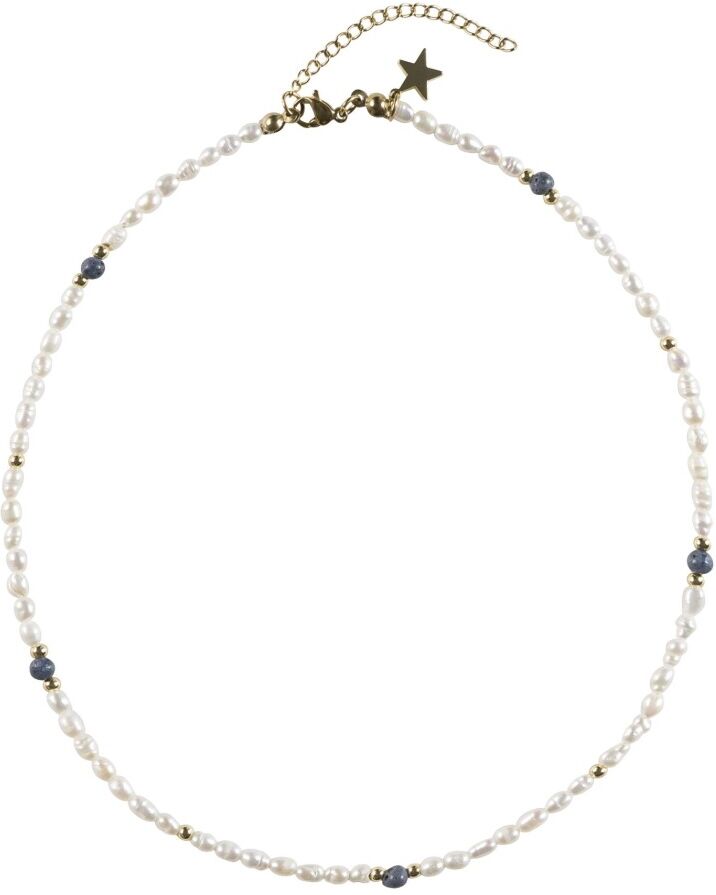 Dark Pearl Necklace Steel Blue Hvit Female