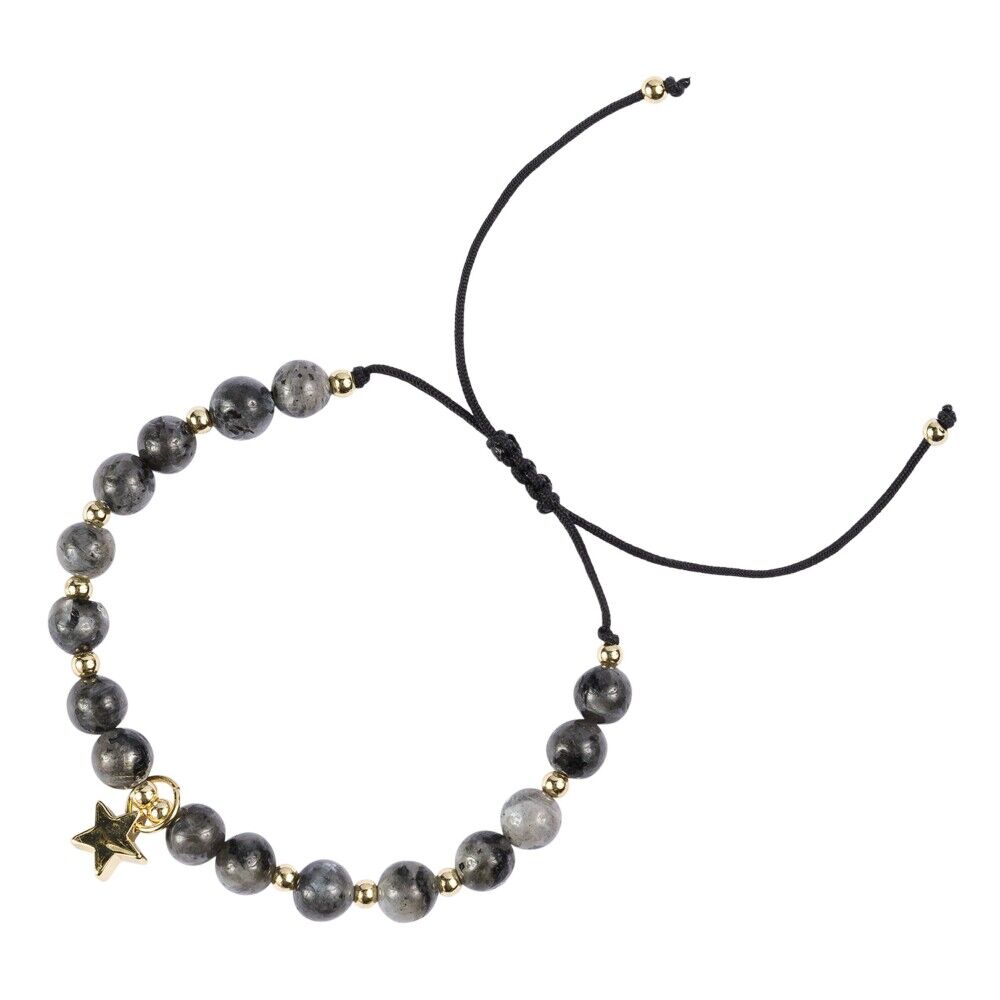 Dark Stone Bead Bracelet 6 MM W/Gold Grå Female