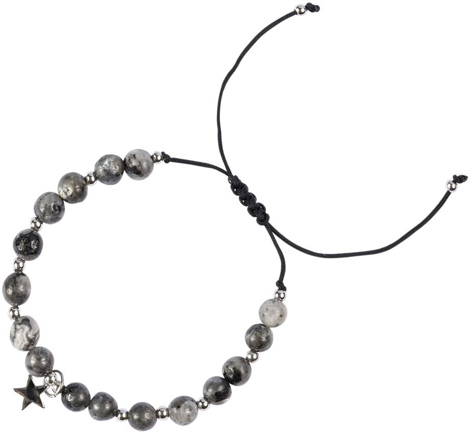 Dark Stone Bead Bracelet 6 MM W/Silver Grå Female