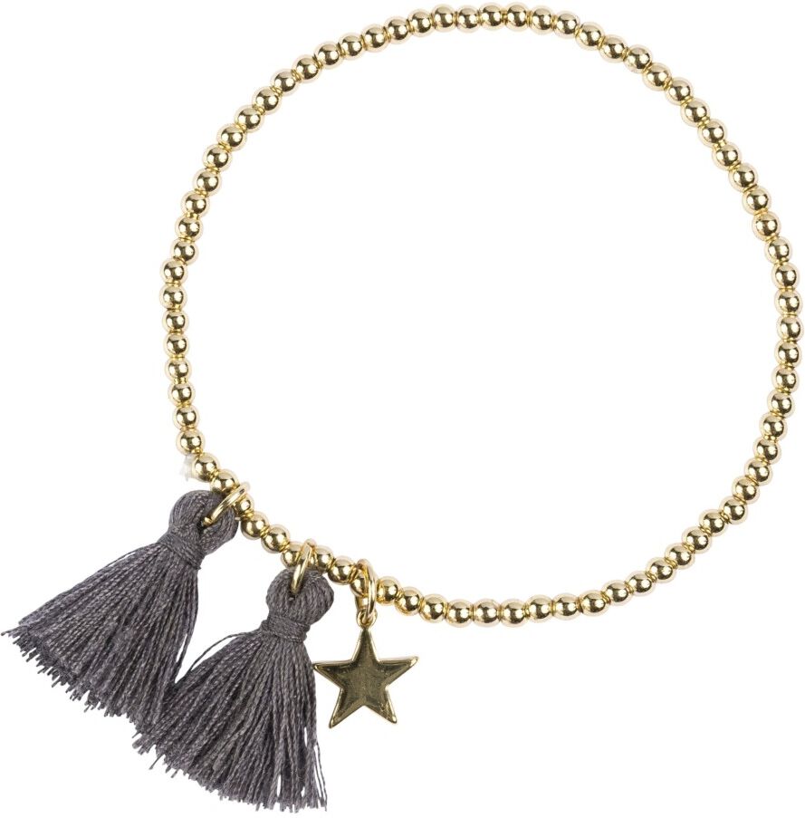 Dark Metal Bead Bracelet W/Tassel Grå Female