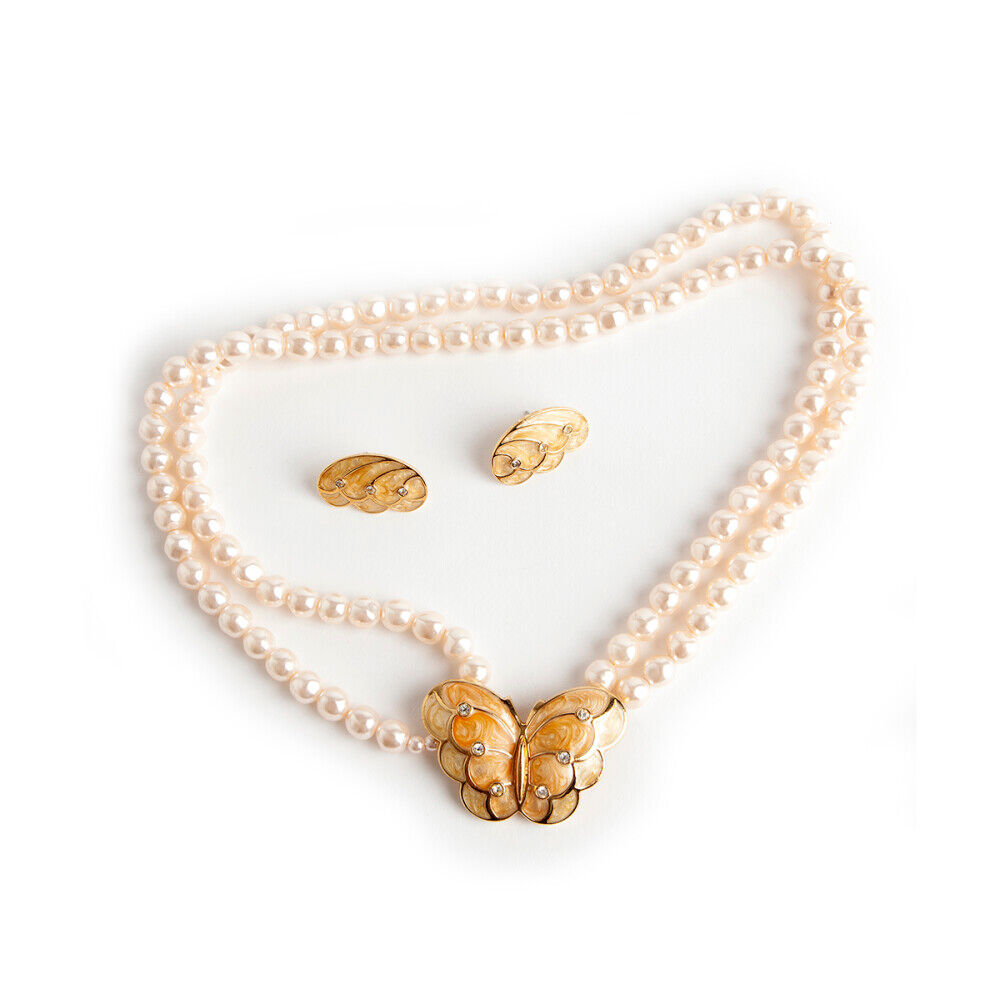 Kenneth Jay Lane Pre-owned butterfly necklace earring set Beige Female