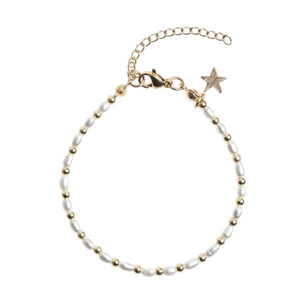 Dark Oval Pearl Bracelet W/Gold Beads Hvit Female
