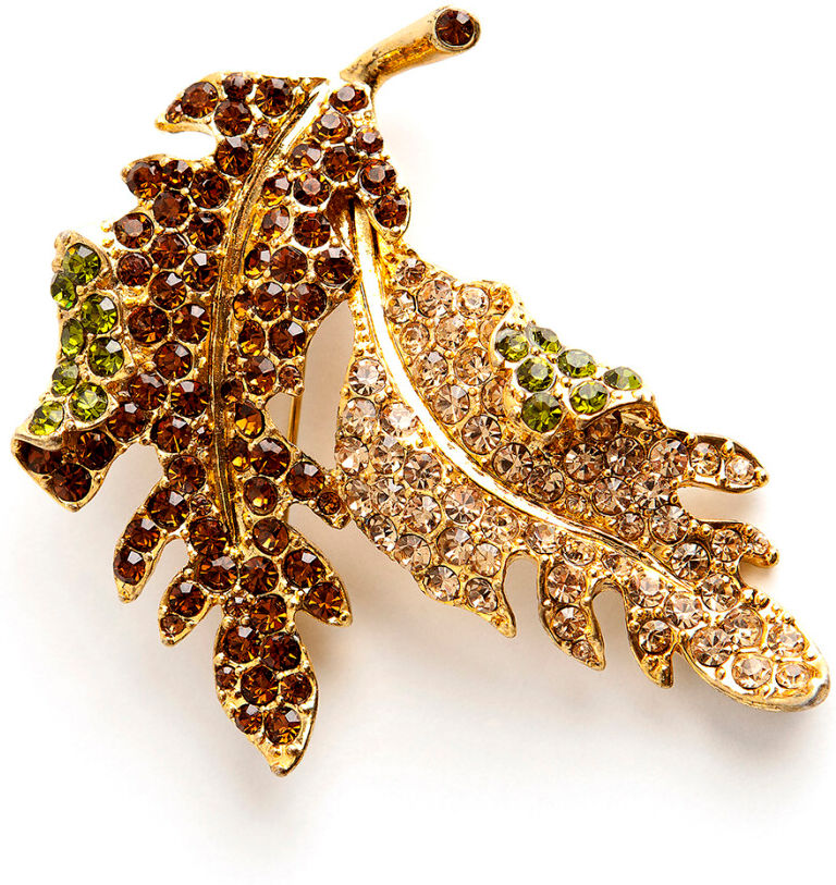 Kenneth Jay Lane Pre-owned Sparkling Leaf Brooch Gul Female