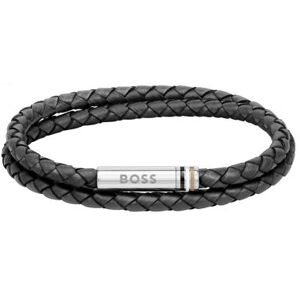 BOSS Mens Black Leather Ares Bracelet - Male - Black