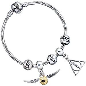 Harry Potter Charm Set- Silver Bracelet/Deathly Hallows/Snitch/ 3 Spellbeads- HP