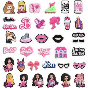 paktoosz 20PCS Pink Barbie Girl Croc Shoes Charm Cute Cartoon Charm Accessories