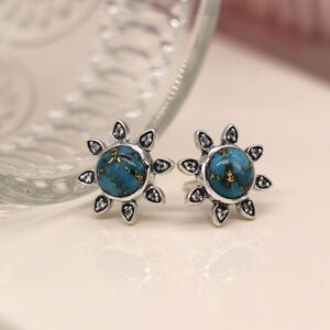 POM (Online Only) Sterling Silver Turquoise & White Topaz Flower Stud Earrings