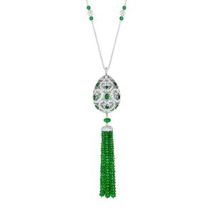 Faberge Imperial Imperatrice Emerald Tassel Pendant - Silver