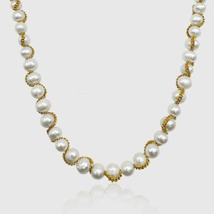 Pearls Chain Wrap Real Pearl Necklace (Gold)