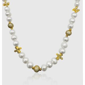 Pearls Iced Cross Real Pearl Necklace (Gold)