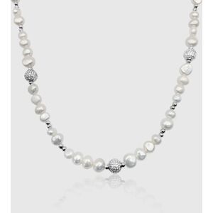 Pearls Iced Beaded Real Pearl Necklace (Silver)