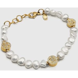 Pearls Iced Smiley Real Pearl Bracelet (Gold)