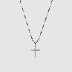 Silver Diamond Cross Iced Out Men's Pendant Necklace   CRAFTD London