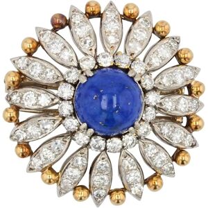 Vintage 1950s Lapis Lazuli Diamonds 18 Karat Yellow White Gold Brooch