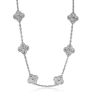 VAN CLEEF & ARPELS Vintage Alhambra Diamond Necklace in 18k White Gold 4.83 CTW