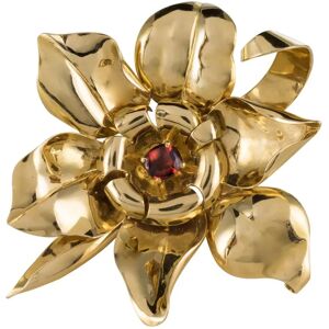 Vintage 1950s French Orange Garnet Cabochon 18 Karat Yellow Gold Flower Brooch