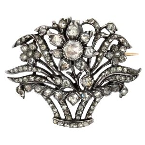 Vintage French 19th Century Diamonds 18 Karat Rose Gold Silver Bouquet Brooch