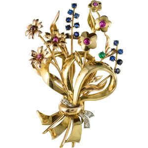 Vintage 1950s Retro 18 Karat Gold Bouquet Precious Stones Brooch