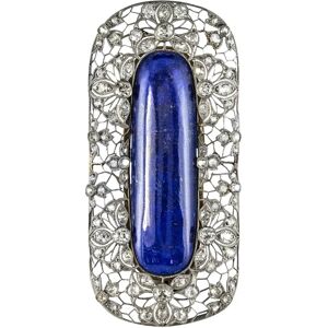 Vintage 1925s Art Deco Antique Diamond Lapis Lazuli Platinum Brooch