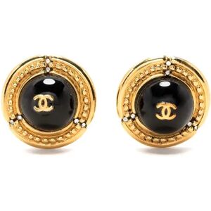 Chanel Black Cabochon Logo Clip-on Earrings, Black/GoldThis item has been used and may have some minor flaws. Before purchasing, please refer to the images for the exact condition of the item.