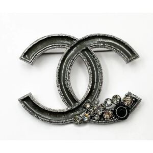 Chanel Grey Enamel CC Corner Crystals Large Brooch