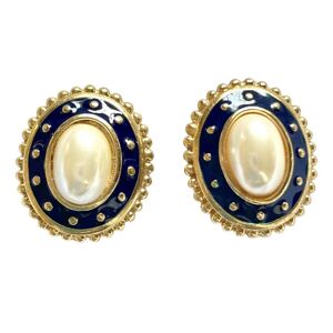 Burberry Vintage faux oval pearl and gold and navy tone detailed design earrings