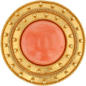 Vintage 19th Century Angel Skin Coral Pearl 18 Karat Yellow Matt Gold Brooch