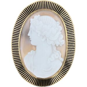 Vintage French 19th Century Carnelian Cameo Enamel 18 Karat Yellow Gold Brooch