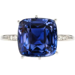 Vintage French 1930s Art Deco Natural Cornflower Certified Sapphire Diamonds Ring