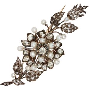 Vintage French 19th Century Fine Pearls Diamonds Shaking Brooch