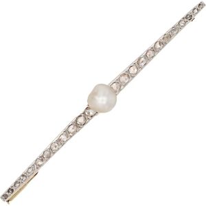 Vintage French, 19th Century Pearl Diamonds Yellow Gold Platinum Charles Templier Brooch