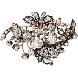 Vintage 19th Century 3, 90 Carats Diamonds Bouquet Silver 18 Karat Yellow Gold Brooch