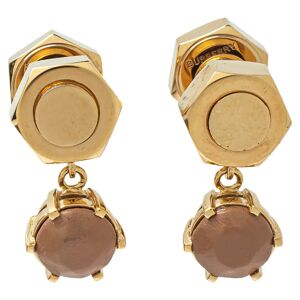 Burberry Gold Plated Leather Inlay Nut & Bolt Drop Earrings, Brown