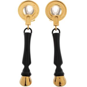 Burberry Light Gold Plated Black Hoof Drop Clip On Earrings, Black