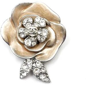 Chanel Silver CC Crystal Pink Enamel Camellia Flower Brooch