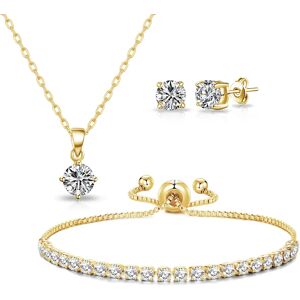 Philip Jones Jewellery Gold Plated Solitaire Friendship Set Created with Zircondia® Crystals