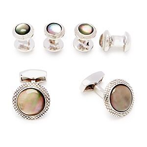 Tateossian Mother-of-Pearl Cufflinks & Stud Set  - Blackmale