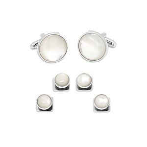 Cufflinks Inc Silver-Tone Mother-of-Pearl Stud & Cufflink Set  - White - Size: One Sizemale