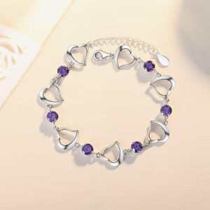 FOXANRY Jewelry Heart Crystal Amethyst White Stone Plated S925 Silver Zircon Heart Shape Bracelet Women's Jewelry